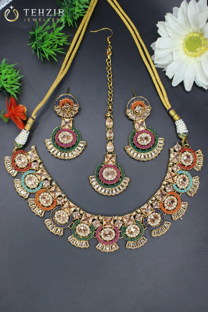 Elegant Nauratan Necklace Set