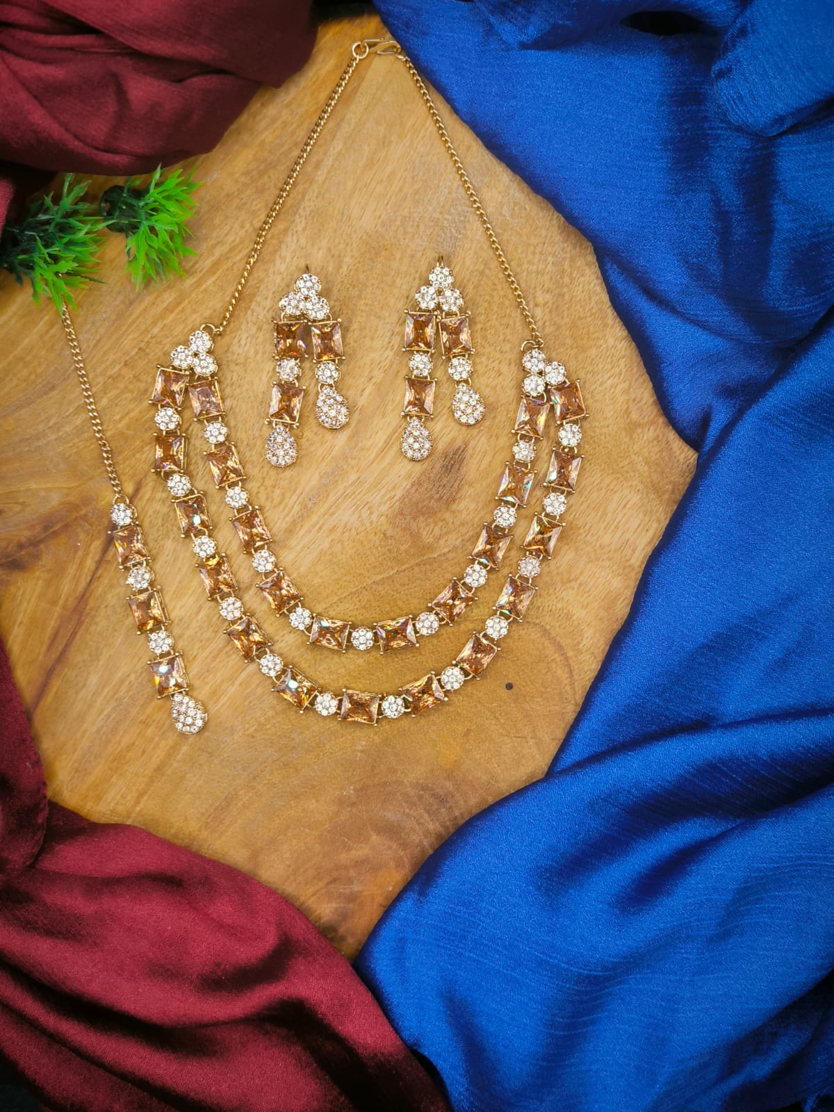Elegant Champagne Zircon Mala Necklace Set