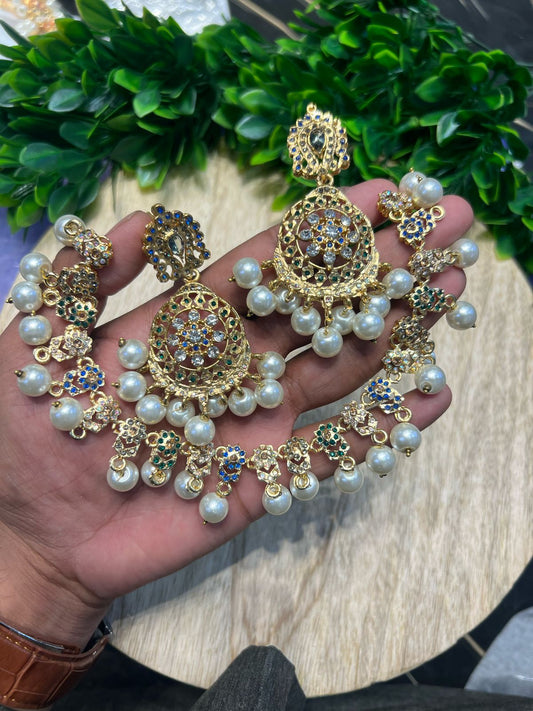 Hyderabadi Blue Pearl Zircon Necklace set