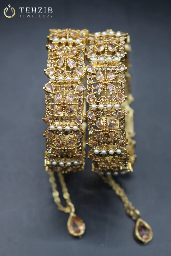 Adjustable Champagne Pearl Bangles
