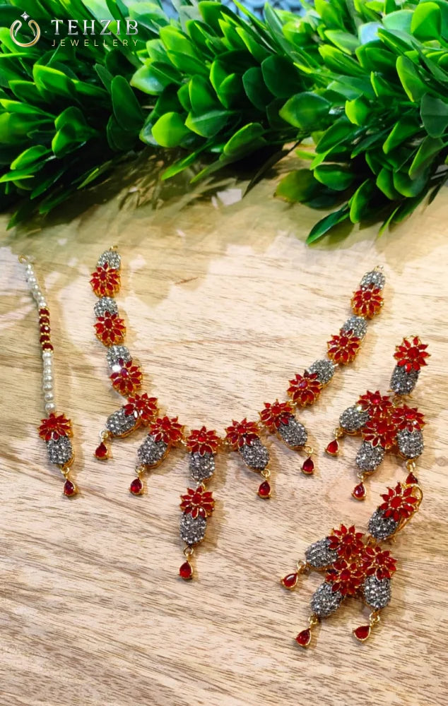 Antique Floral Naubahar Zircon Necklace Set