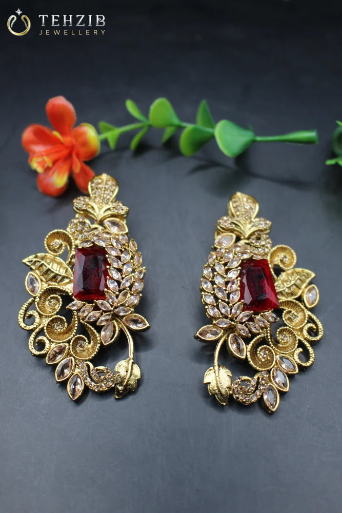 Antique Floral Zircon Earrings