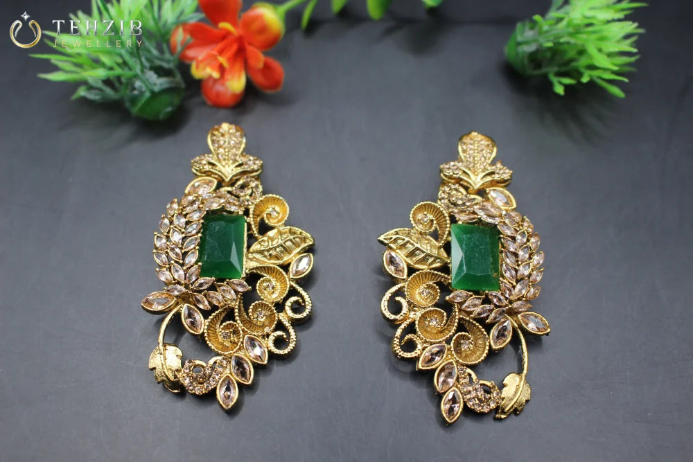 Antique Floral Zircon Earrings