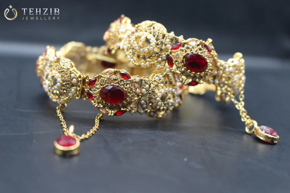 Antique Openable Champagne Red Multistone Bangles