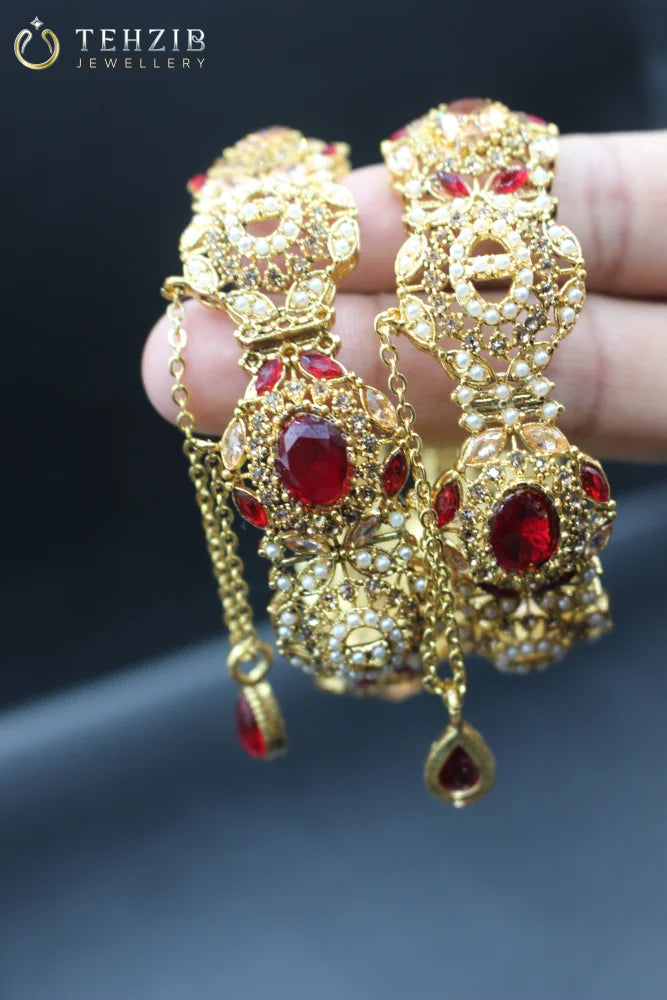 Openable Champagne Red Multistone Bangles