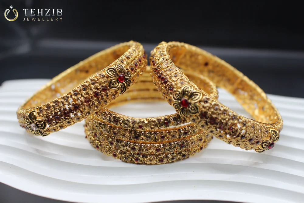 Authentic Premium Red Stone Floral Indian Karay