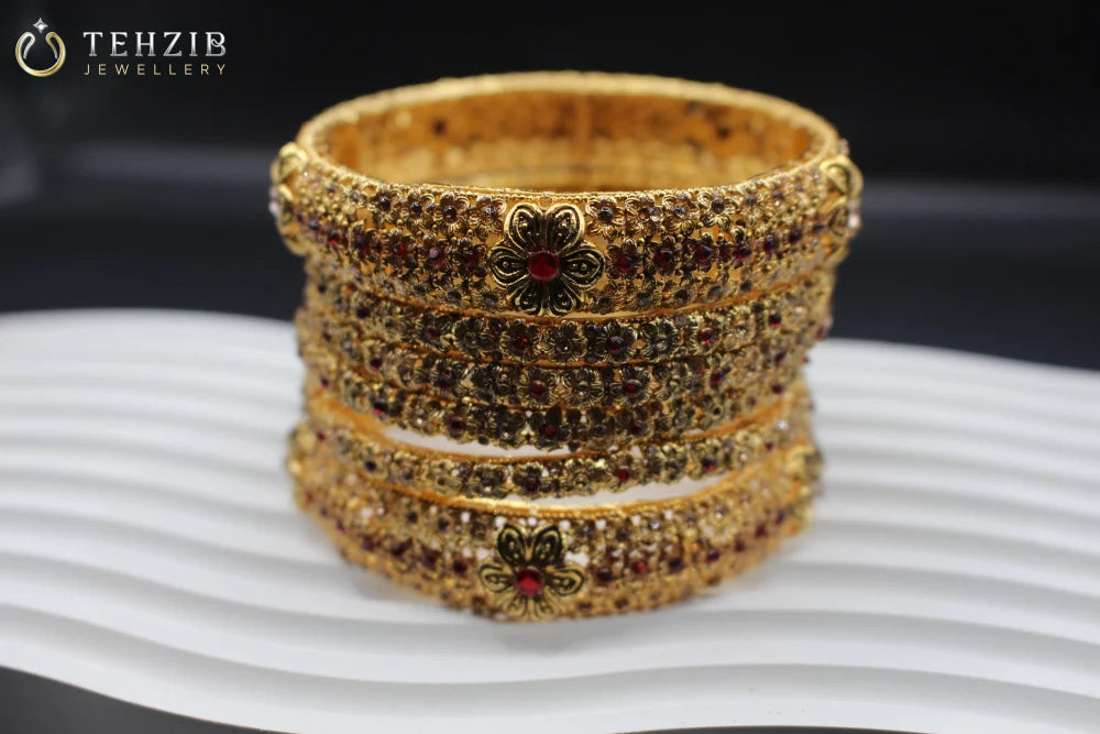 Authentic Premium Red Stone Floral Indian Karay