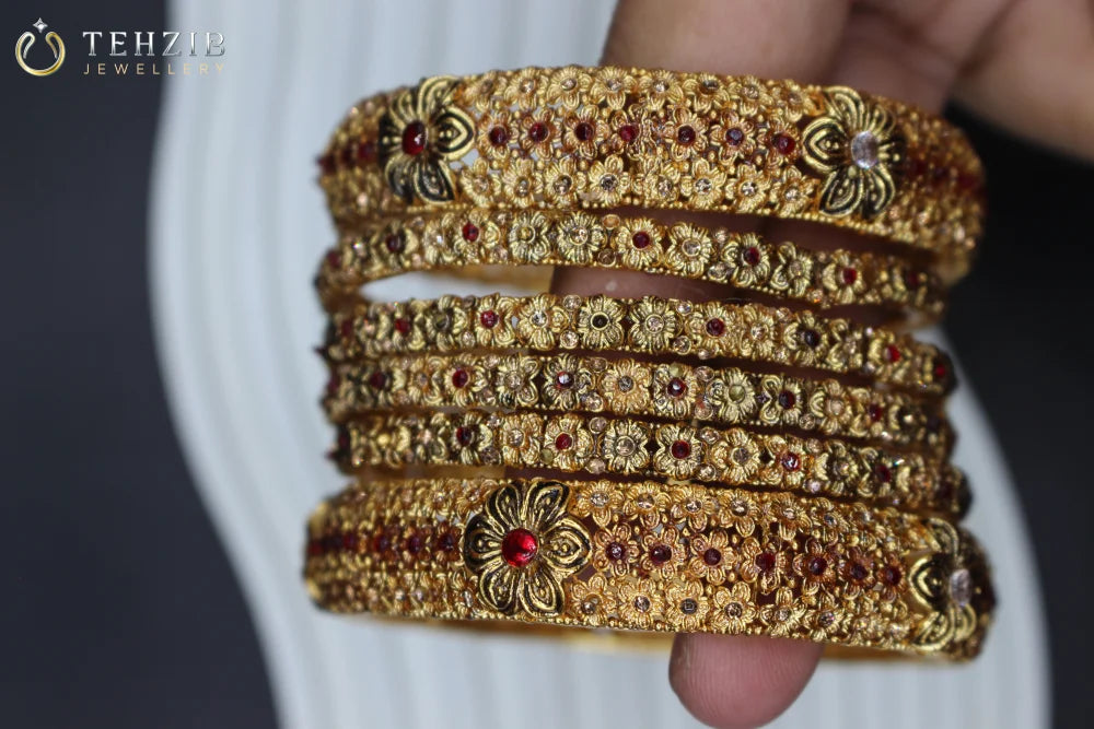 Authentic Premium Red Stone Floral Indian Karay