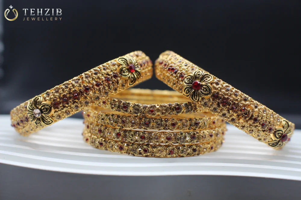 Authentic Premium Red Stone Floral Indian Karay