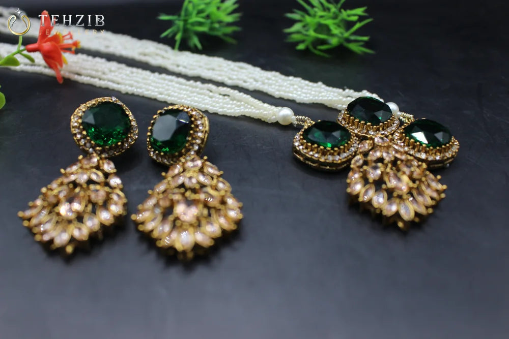 Beautiful Aaina-e-Rooh Big Stone Zircon Poth Mala