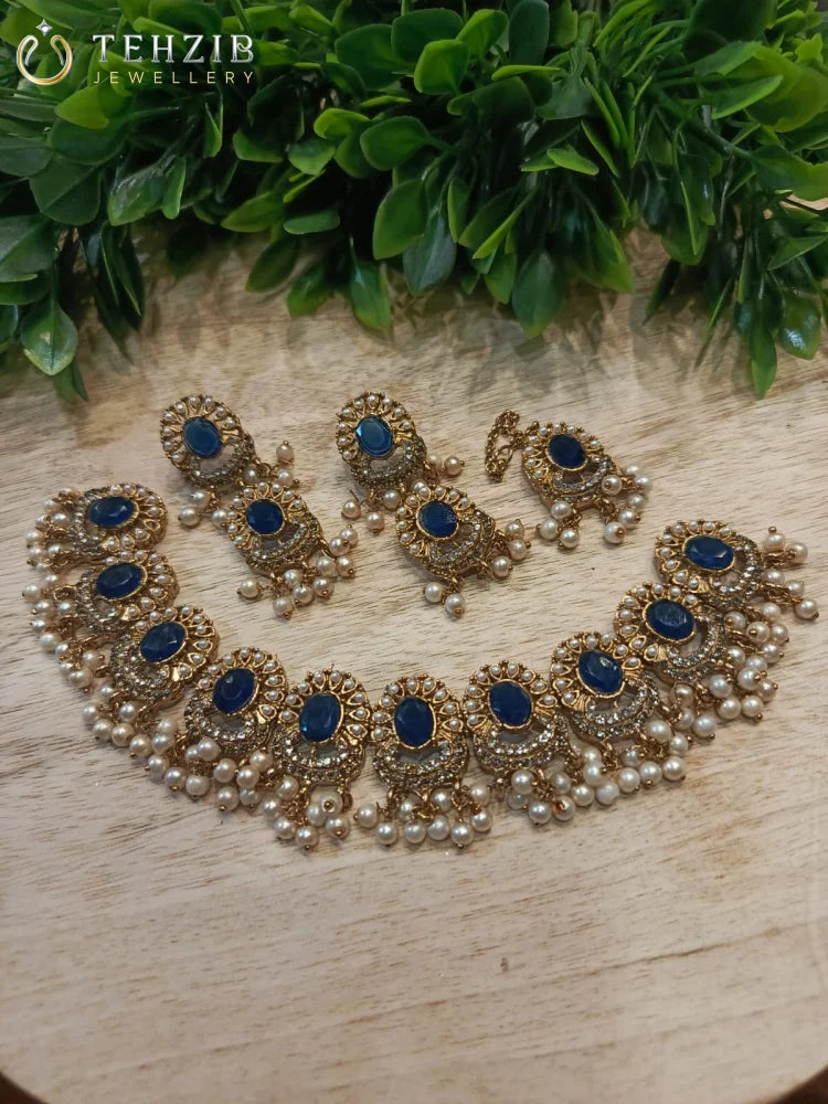 Beautiful Kohinoor Zircon Necklace Set with Earrings & Tikka