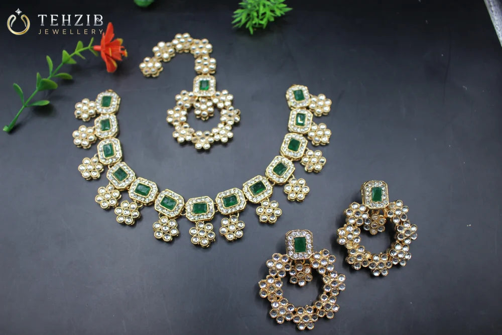 Beautiful Mah Parah Kundan Necklace set Earrings and Tika