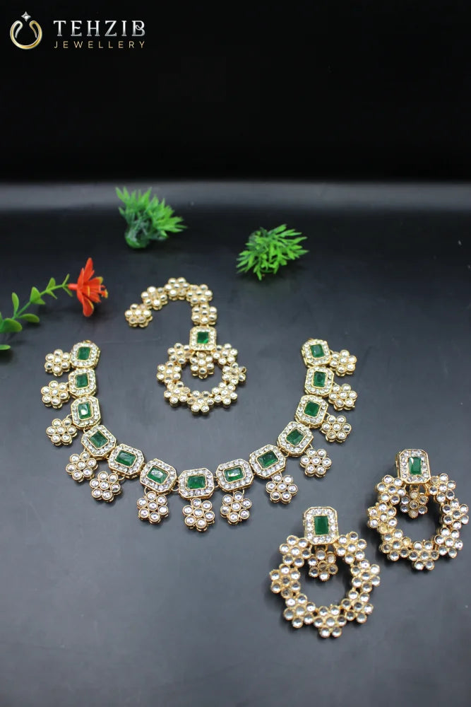 Beautiful Mah Parah Kundan Necklace set Earrings and Tika