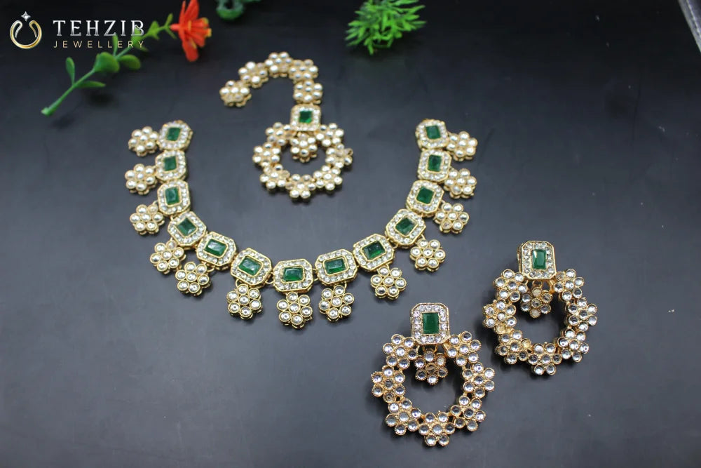 Beautiful Mah Parah Kundan Necklace set Earrings and Tika