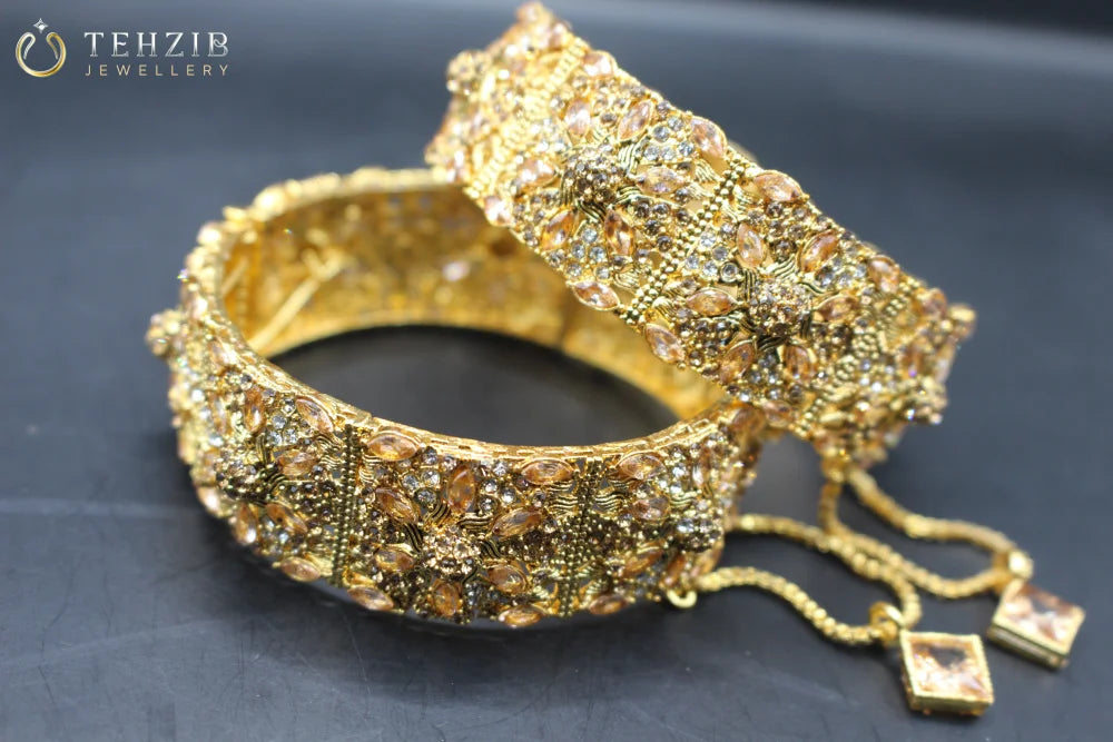 Beautiful Openable Champagne Zircon Bangles.