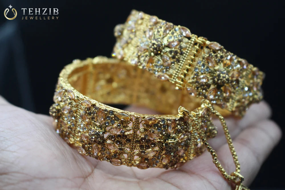 Beautiful Openable Champagne Zircon Bangles.