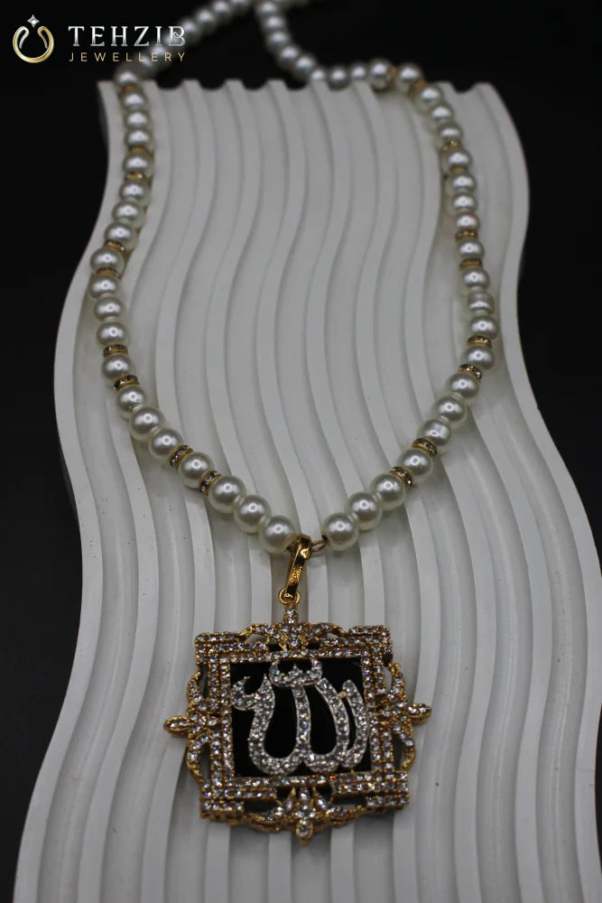 Beautiful Pearl Zircon Allah Name Pendant Locket