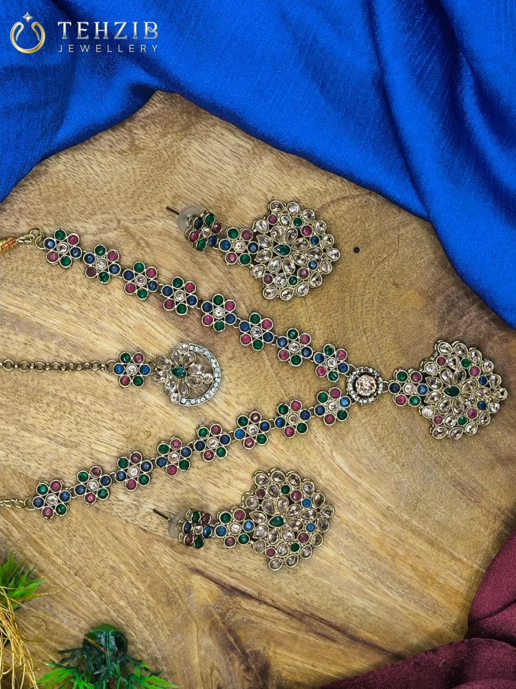 Designer Multistone Color Zircon Necklace Set