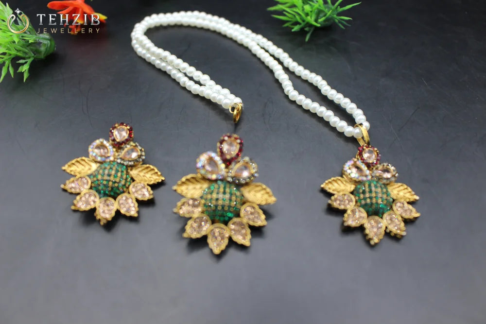 Designer Premium Zircon Pendant with Earrings