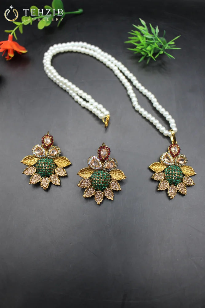 Designer Premium Zircon Pendant with Earrings