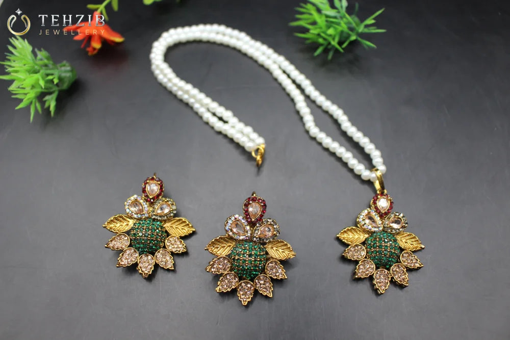 Designer Premium Zircon Pendant with Earrings