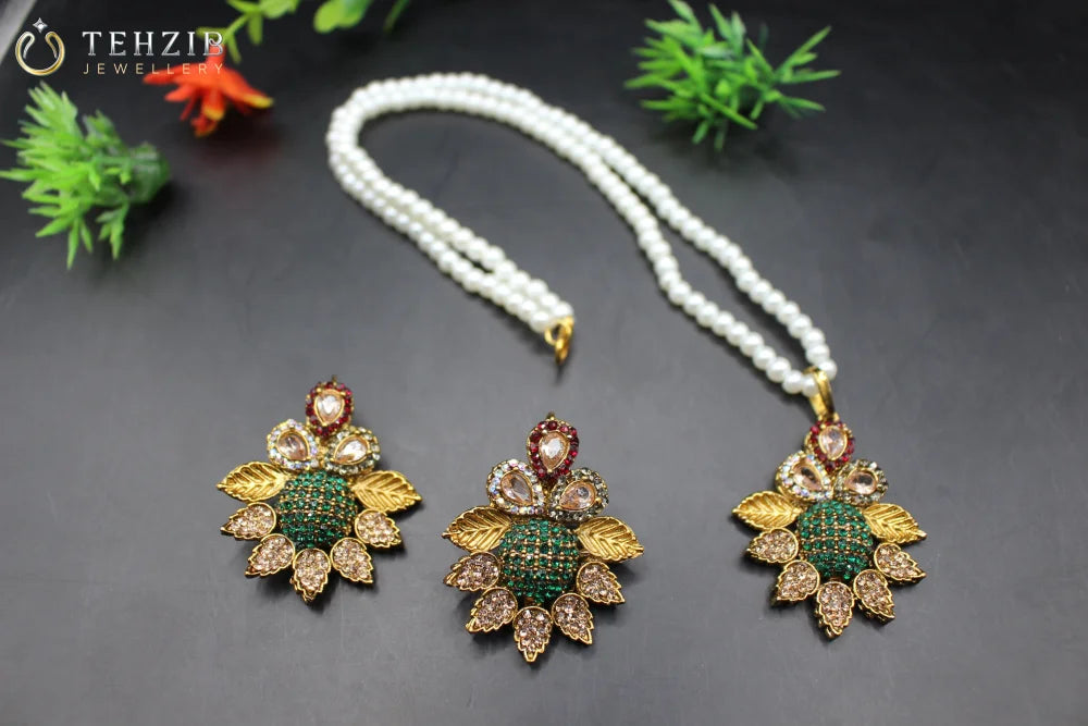 Designer Premium Zircon Pendant with Earrings