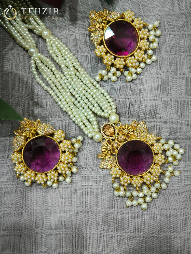 Designers Doublet Stone Mala Set & Earrings