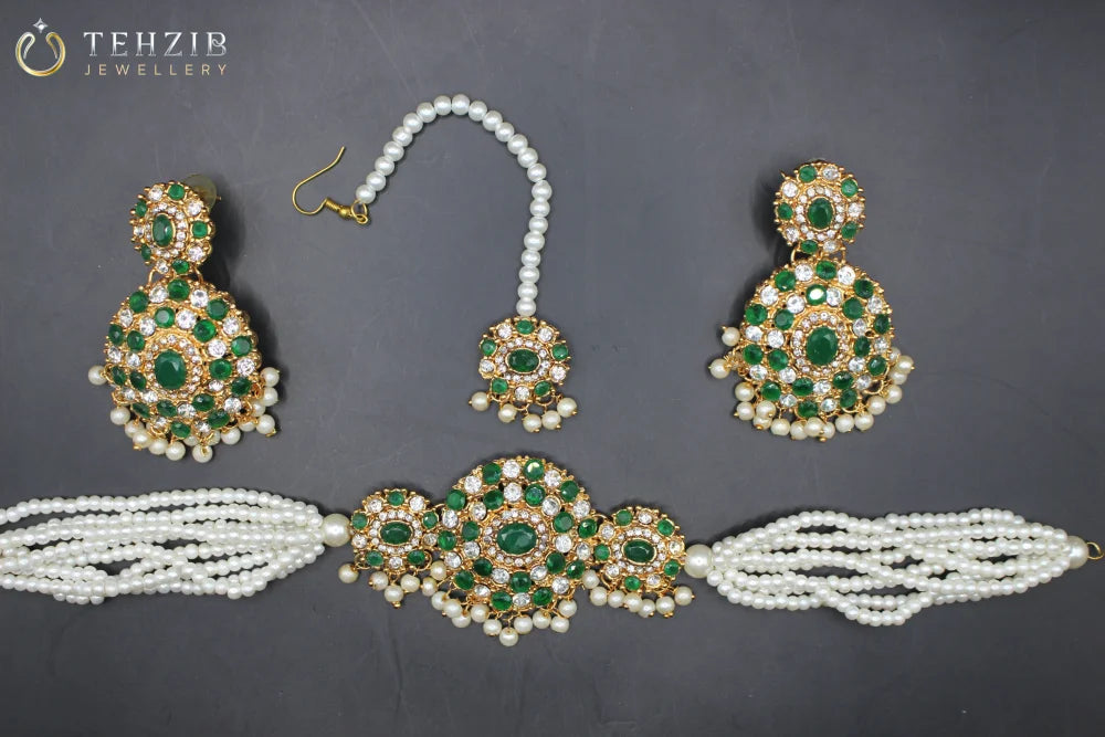 Gul e Lala Choker Set With Earrings and Tika