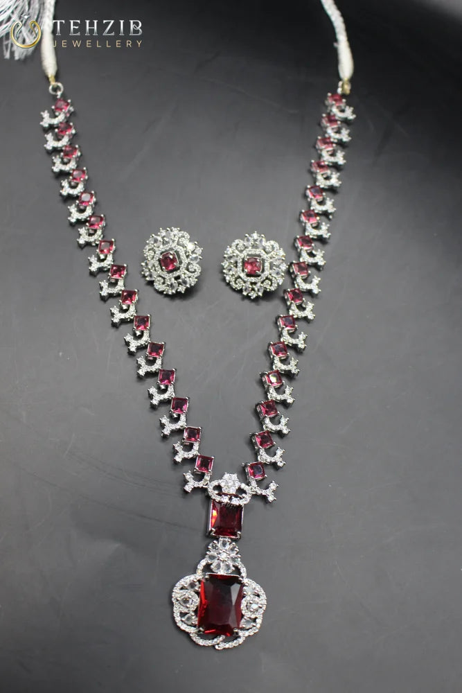 Nita Ambani red Zircon Mala Necklace Set