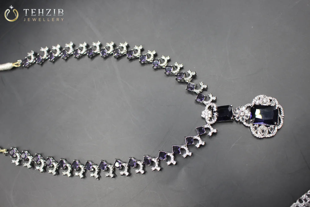 Nita Ambani Purple Zircon Mala Necklace Set