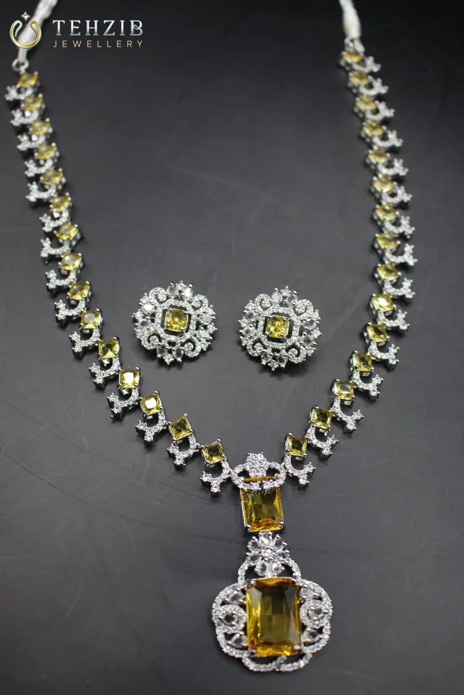 Nita Ambani Lemon Zircon Mala Necklace Set