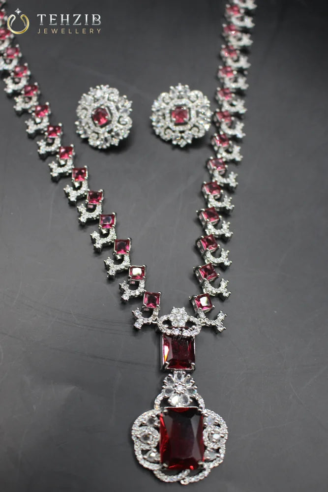 Nita Ambani red Zircon Mala Necklace Set