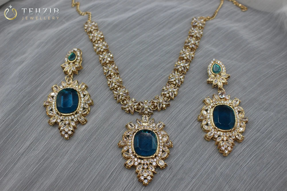 Premium Zarbahaar Necklace Set Royal Blue