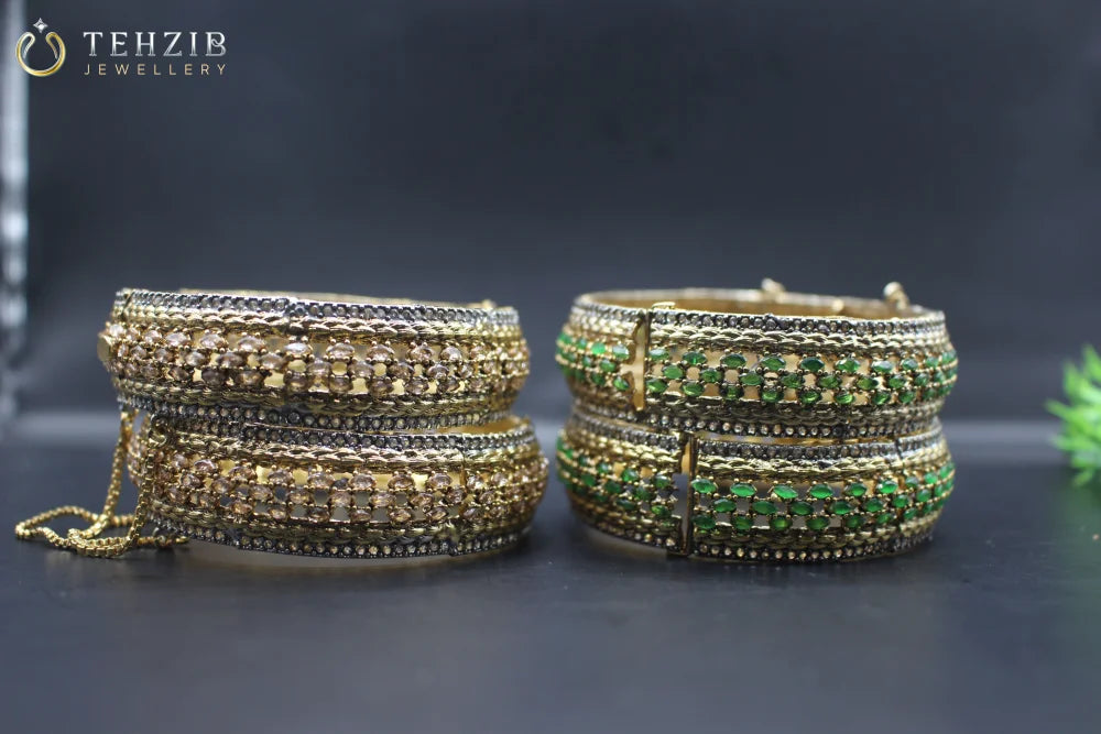 Premium Emerald & Champagne Adjustable Bangle