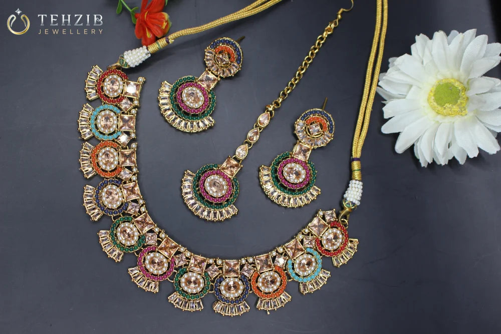 Elegant Nauratan Necklace Set