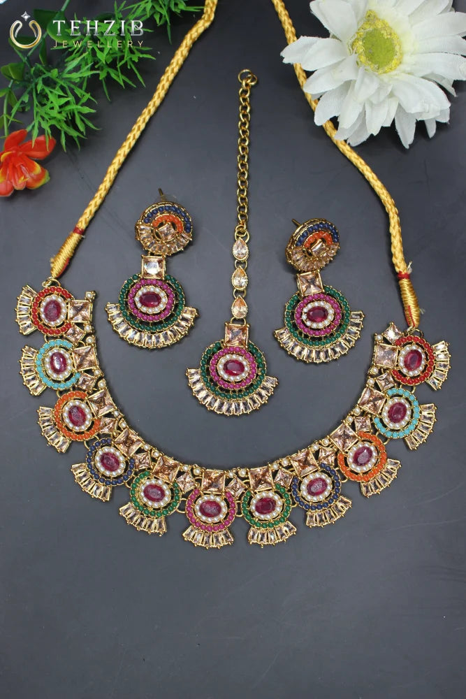 Elegant Nauratan Necklace Set