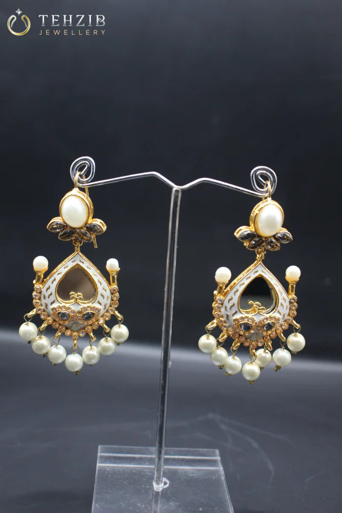 Antique Pearl Heart Sheesh Earring