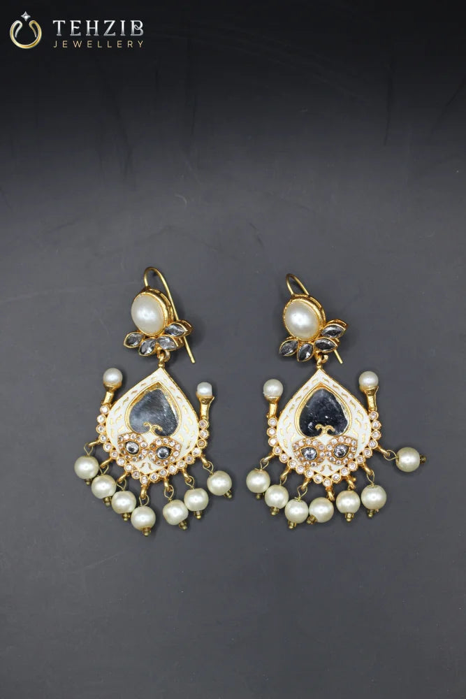 Antique Pearl Heart Sheesh Earring