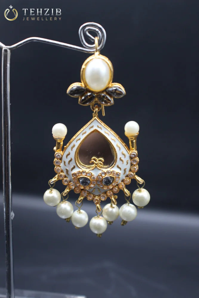 Antique Pearl Heart Sheesh Earring