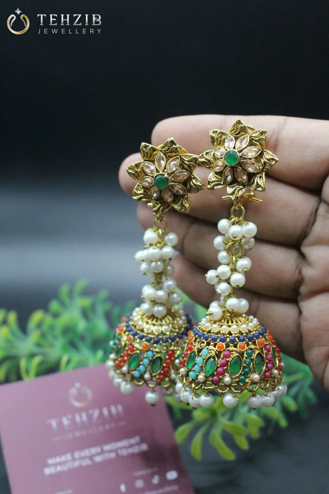 Traditional Floral Multicolor Jhumka
