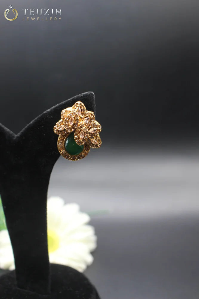 Emerald Green Zircon Leaves Stud