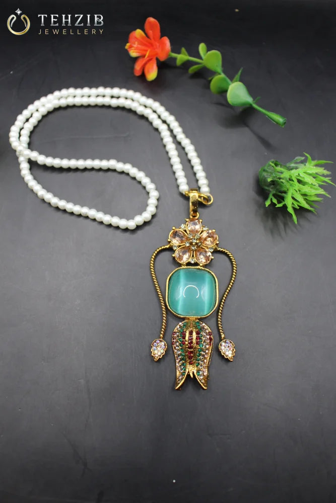 Stunning Designer Big Stone Leaves Pendant