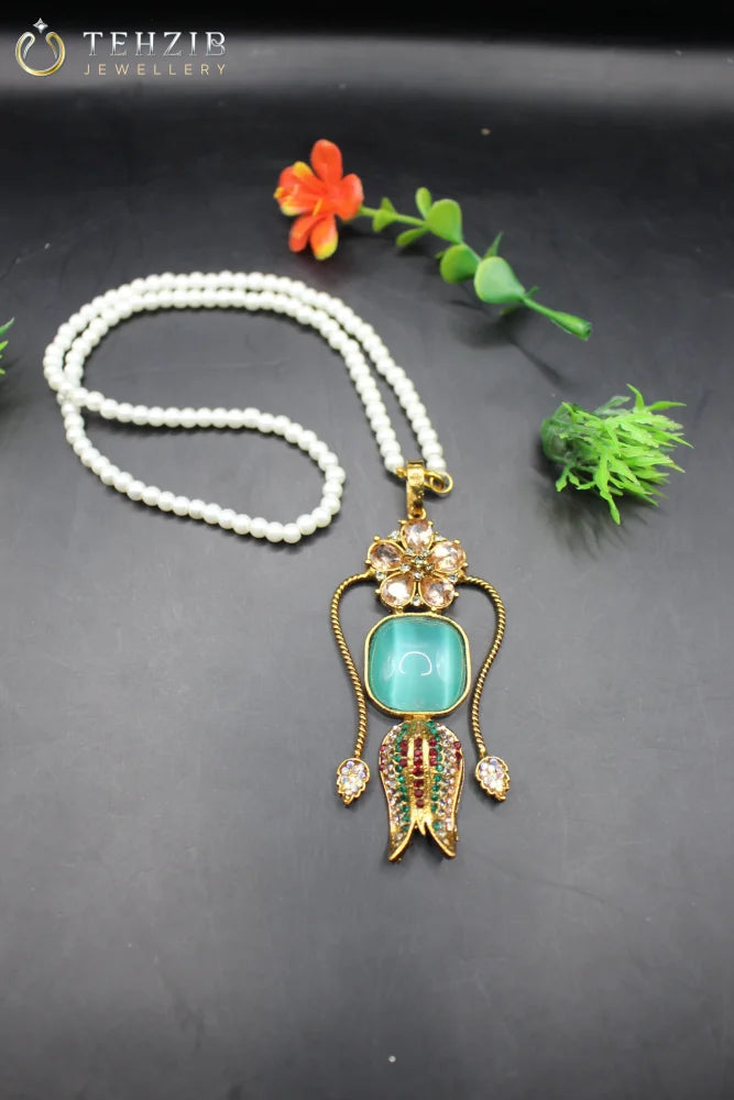 Stunning Designer Big Stone Leaves Pendant