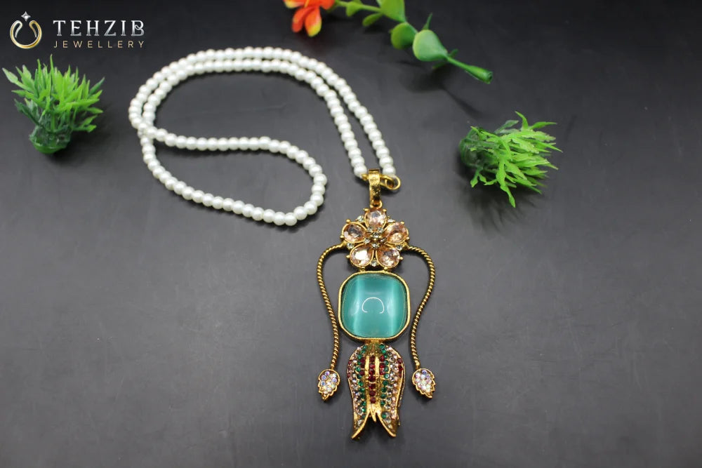 Stunning Designer Big Stone Leaves Pendant