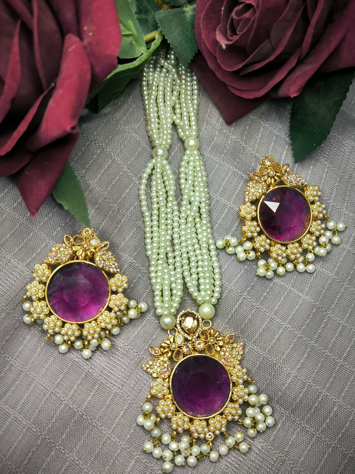 Designers Doublet Stone Mala Set & Earrings