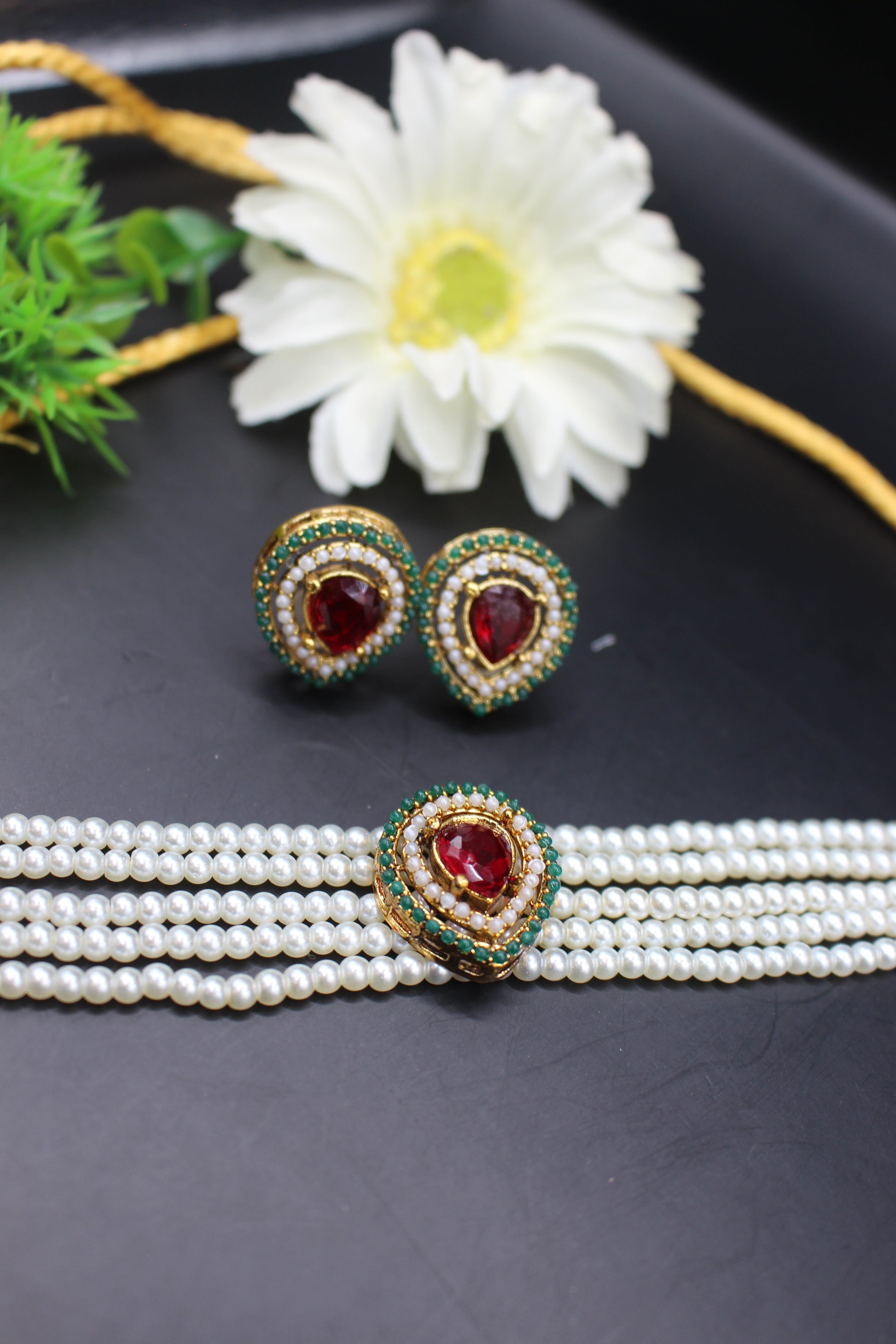 Elegant Drop Style Chocker Set With Studs