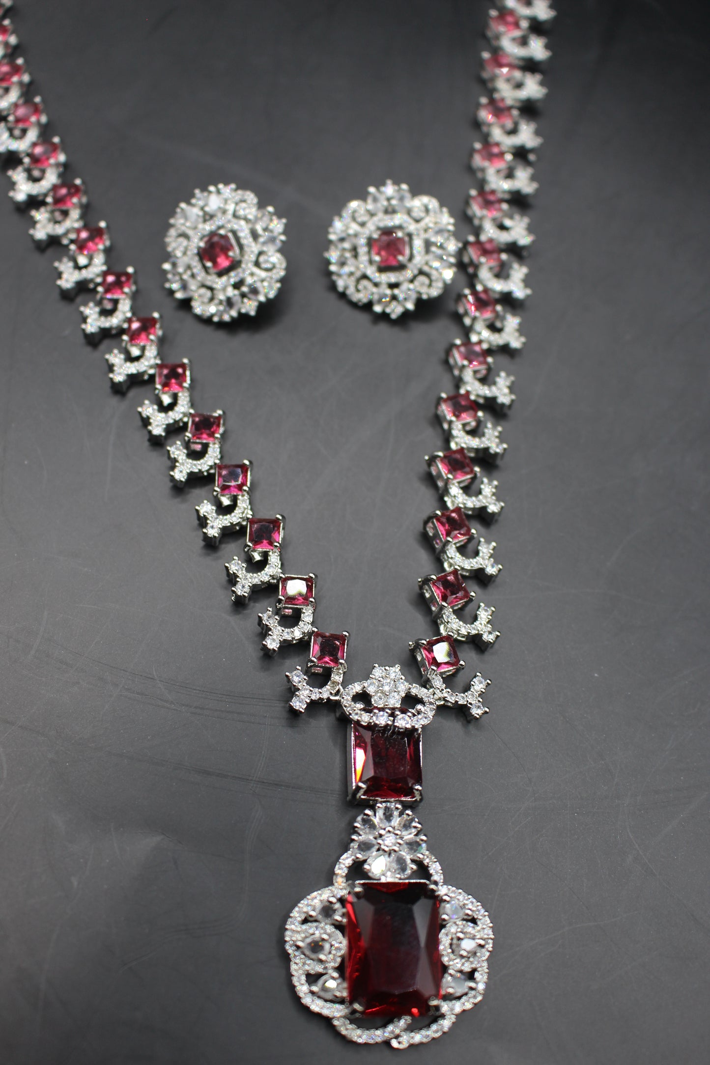 Nita Ambani red Zircon Mala Necklace Set