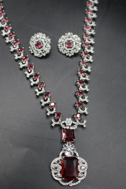 Nita Ambani red Zircon Mala Necklace Set