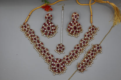 Designers Zircon Necklace Set with Earrings, Bracelet and Tikka