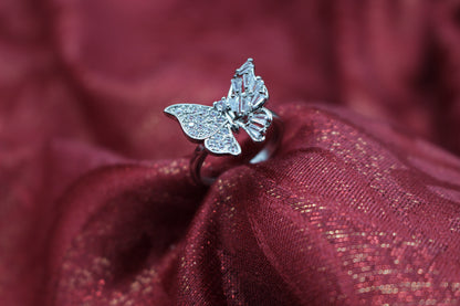 Adjustable Silver Platted Butterfly Ring